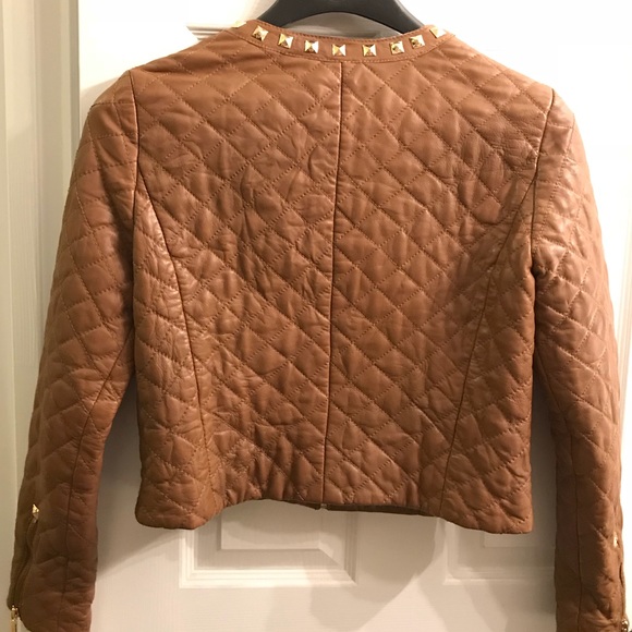 Sale⏰️Rare* MK RUNWAY Michael Kors quilted Leather jacket camel brown - Picture 5 of 7